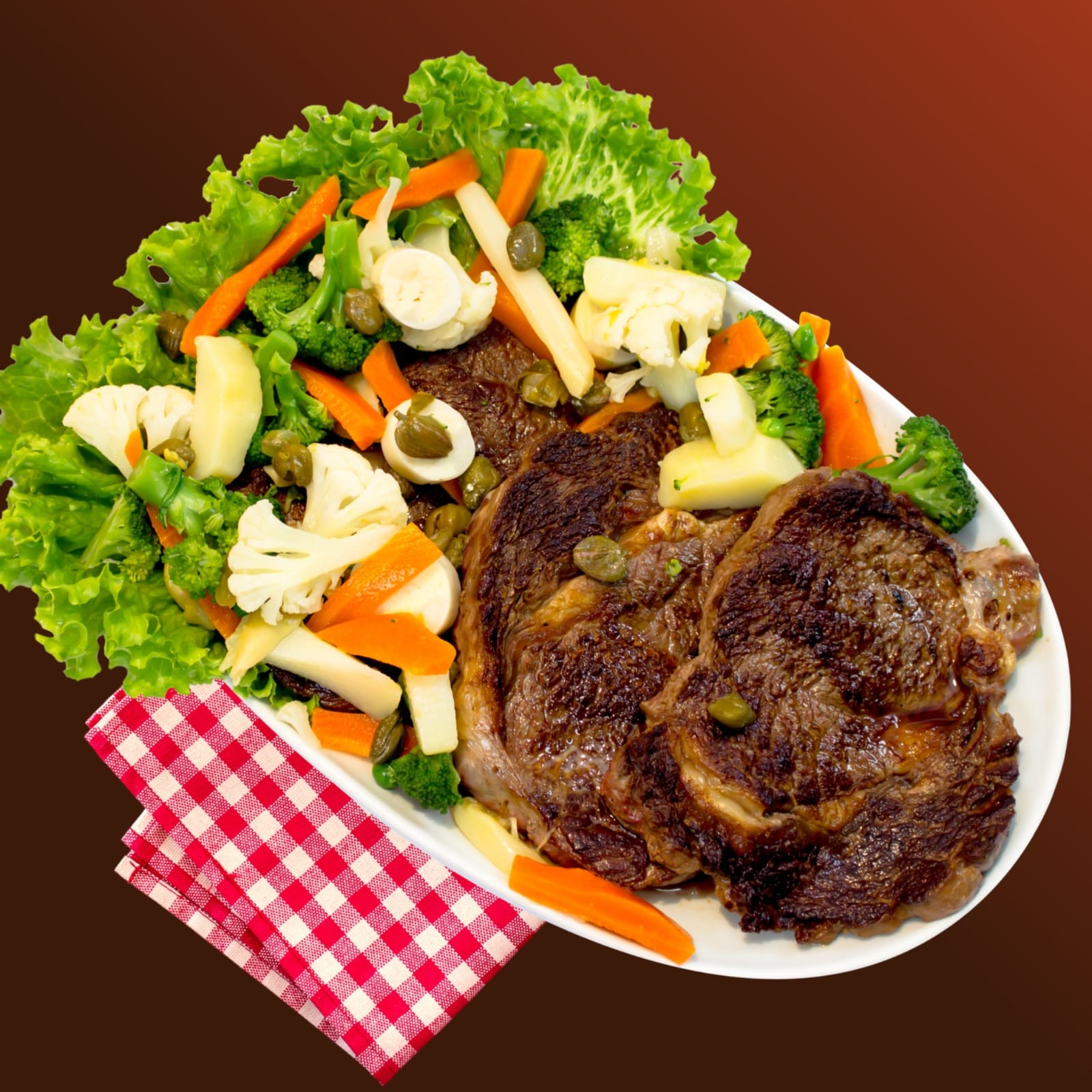 entrecot com legumes